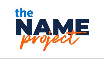 The Name Project stylized text in orange and blue